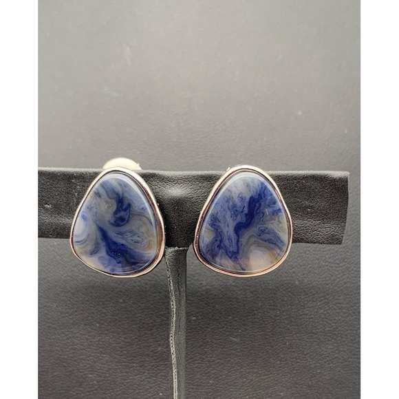 The Unbranded Brand Jewelry - Silver Tone And Blue Swirl Clip On Earrings
